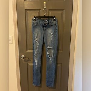Fashion Nova Medium Blue Distressed Skinny Jeans Size 5 (W26)